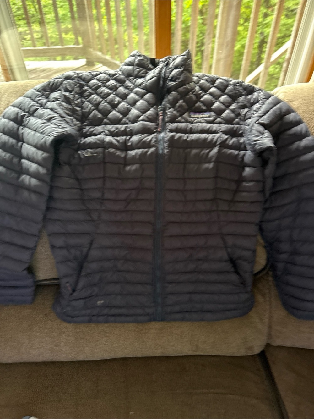 Patagonia Jacket Womens M  Navy Puffer Quilted Netplus Goose Down Full Zip READ